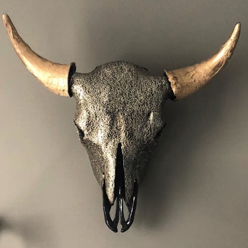 Black and Gold Buffalo Skull | Ornament in Decorative Objects by Gypsy Mountain Skulls
