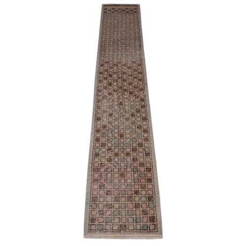 Vintage Mid-Century Geometric Beige Brown and Pink Wool | Rugs by Rug and Kilim