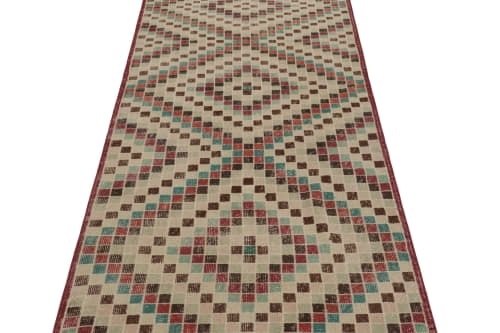 Vintage Turkish Rug in Beige-Brown & Colorful Diamond | Rugs by Rug and Kilim