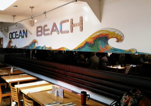 Ocean Beach Restaurant Mosaic Signage and Frieze | Murals by Paul Siggins - The Mosaic Studio | Ocean Beach in Southend-on-Sea