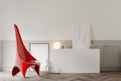 "Nyx" Contemporary Lounge chair in red lacquered fiberglass | Chairs by Carcino Design