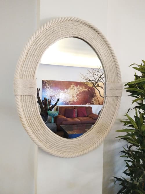 Raffia Mirror, Single Round Raffia Mirror, Boho Mirror, Wall | Decorative Objects by Magdyss Home Decor | Soseaua Nordului 96E, Bucharest in București