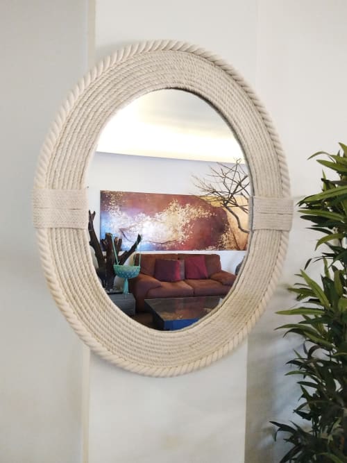 Raffia Mirror, Single Round Raffia Mirror, Boho Mirror, Wall | Decorative Objects by Magdyss Boutique | Soseaua Nordului 96E, Bucharest in București