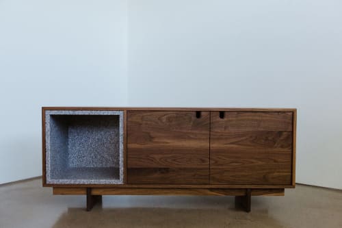 Float Credenza + Solid Surface | Walnut | Furniture by HALF HALT | Reinli Street in Austin