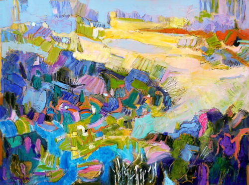 Paradise II, Whimsical Coastal Landscape Painting | Oil And Acrylic Painting in Paintings by Dorothy Fagan Fine Arts