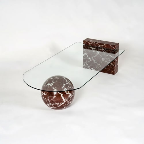 Rosso Levanto Marble & Glass Coffee Table, 48" x 24" | Tables by Tinella Collection
