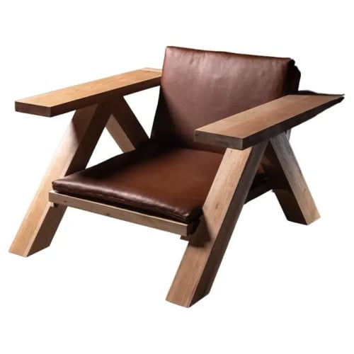 Outdoor / Indoor Oak Lounge Chair with Real Leather Seat | Chairs by Aeterna Furniture