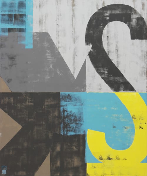 Vintage Typopop in Blue | Oil And Acrylic Painting in Paintings by Ronald Hunter | Roxier Art Gallery in Rotterdam