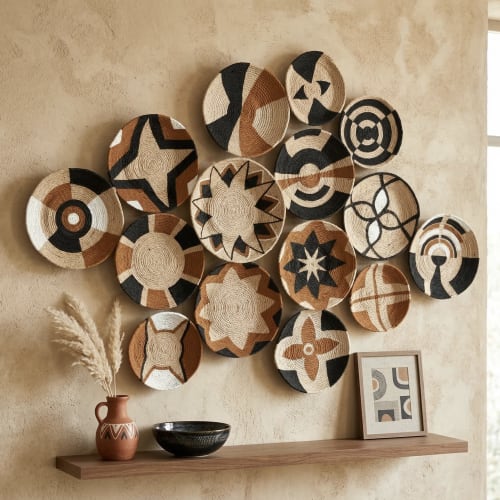 Set of 15 Black, Brown and White African Wall Plate | Decorative Plate in Decorative Objects by Sarmal Design