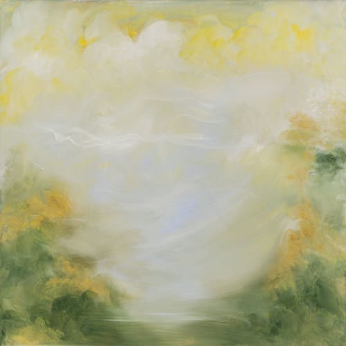 Born in spring - soft green abstract landscape painting | Oil And Acrylic Painting in Paintings by Jennifer Baker Fine Art