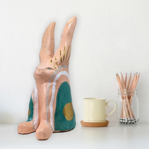Disapproving Bunny- Pink Ray | Sculptures by Fuzz E. Grant