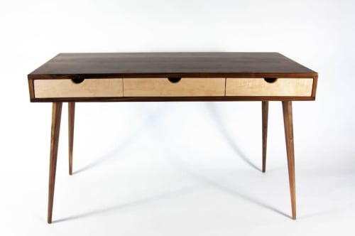 Mid-century Modern Black Walnut Office Desk with Maple Wood | Tables by Curly Woods
