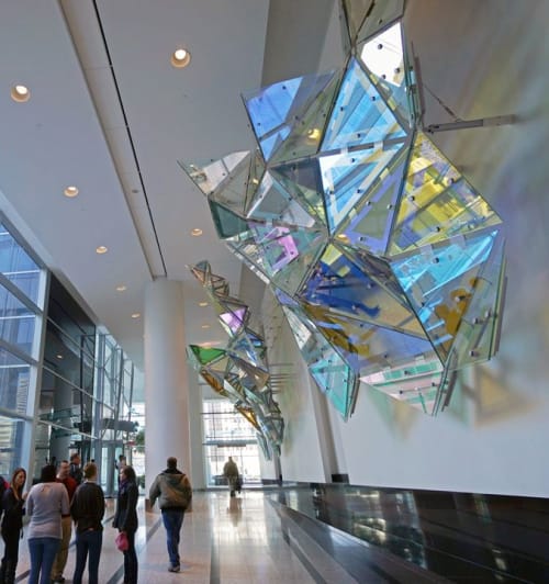 Glass Hexagonal Perturbation- Hat Trick | Public Sculptures by Eckart Studio | Centennial Place (Calgary) in Calgary