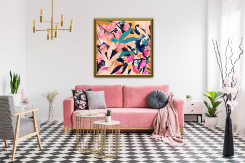 Floral abstract- Pink, Orange and Blue | Paintings by Urvashi Art Studio