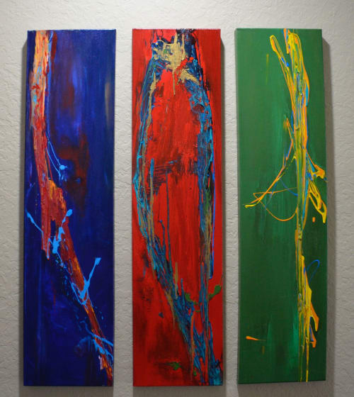 Diversity Triptych Acrylic Contemporary Abstract | Paintings by Strokes by Red - Red (Linda Harrison)