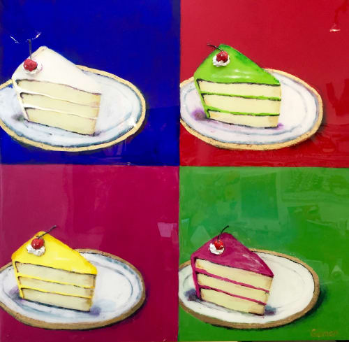 Cake Slices + Cherries | Paintings by Diane Gelman | The Silos at Sawyer Yards in Houston