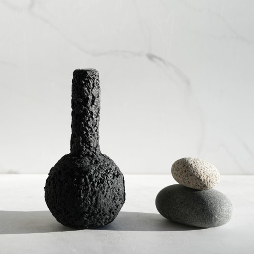 The Chimney Vase in Textured Carbon Black Concrete | Vases & Vessels by Carolyn Powers Designs