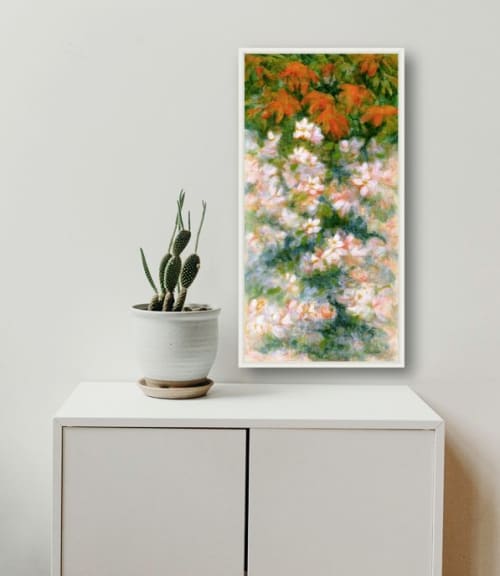 The Living Wall, study #14, Orange leaves & White Azaleas | Paintings by Marion Webber