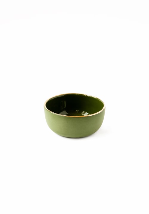 Handmade Porcelain Saucer With Gold Rim. Green | Bowl in Dinnerware by Creating Comfort Lab