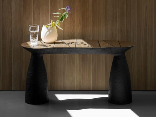 Black Stone & Oak Bench - Toki Series in Bio Concrete | Benches & Ottomans by Donatas Žukauskas