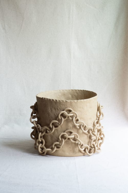 Sculptural ceramic vase with chains | Vases & Vessels by Asmaa Aman Studio