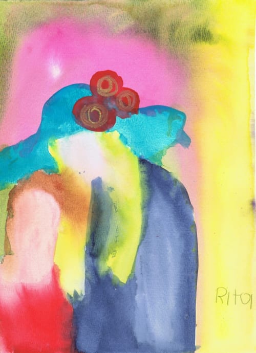 Blue Hat | Watercolor Painting in Paintings by Rita Winkler - My Art, My Shop -by Rita ... Where Every Stroke Speaks of Joy and Inclusion