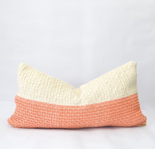 Diamond Guayaba Pink + Cream Lumbar Pillow | Pillows by Zuahaza by Tatiana | Golden & Pine in Prairie Village