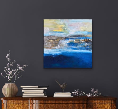 Distant Cliffs Abstract Painting by Red * 24” x 24” * Oil * | Paintings by Strokes by Red - Red (Linda Harrison)