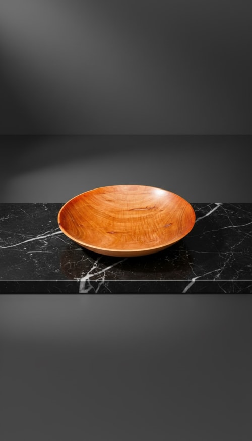 Large Pear Wood Low Bowl | Hand-Turned Artisan Solitaire | Decorative Bowl in Decorative Objects by Holzkunst Samuel Meisinger
