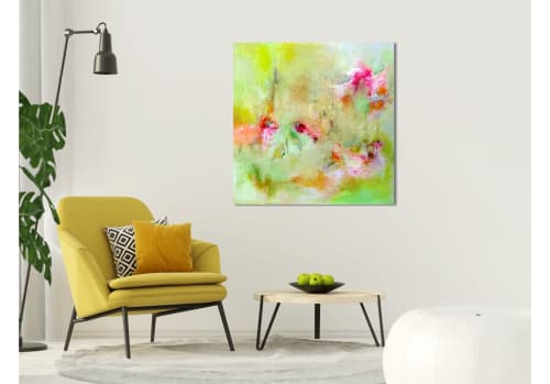 Bright green evokes the garden at height of summer, 3x3 | Paintings by The Mink Gallery