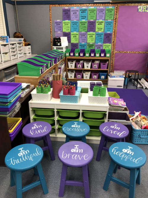 Affirmation Stools | Chairs by Lettered by Lauren | Art Haycox Elementary School in Oxnard