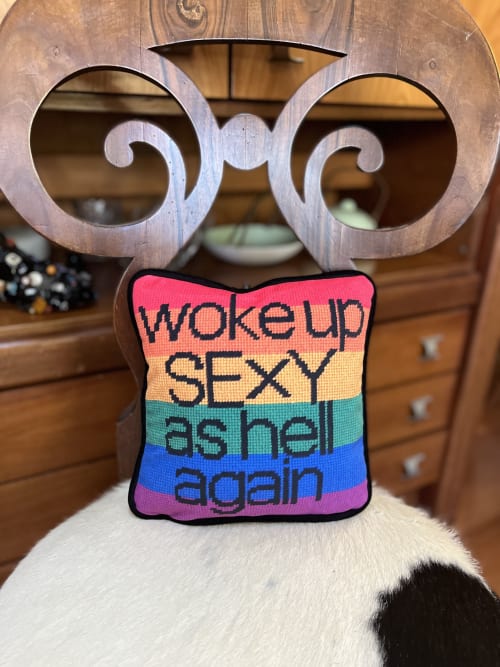 rainbow velvet WOKE UP SEXY AS HELL AGAIN pillow | Pillows by Mommani Threads