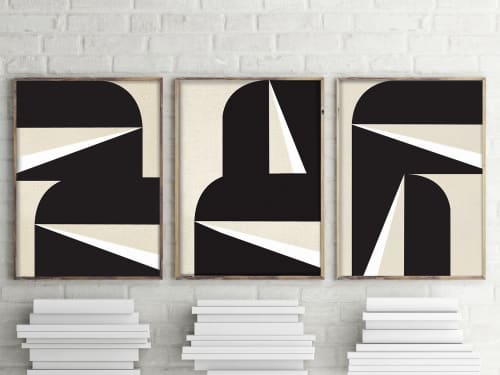 Abstract Black and White Graphic No. 1 Triptych | Paintings by Nicolette Atelier