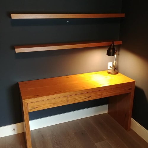 Teak Desk and Shelves | Furniture by Birdseye Custom Woodwork Inc