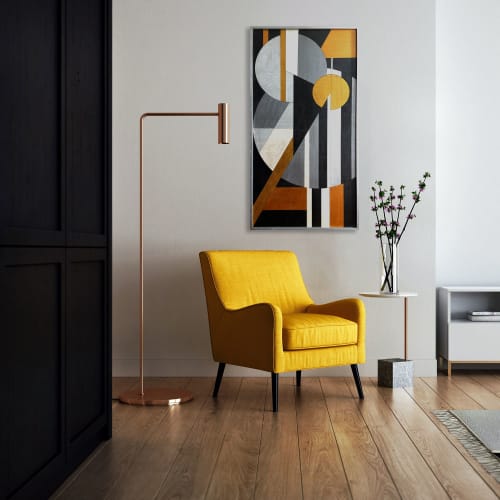 Abstract Geometric Wood Wall Art with Gold and Copper | Oil And Acrylic Painting in Paintings by Skal Collective