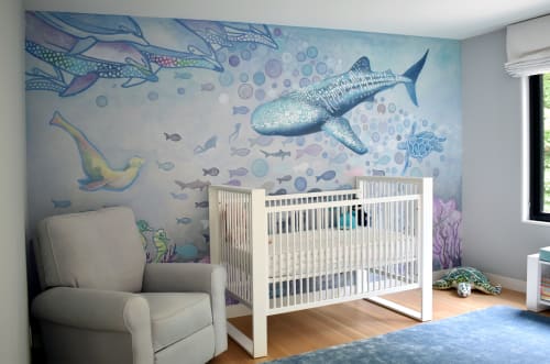 Ocean Watercolor Nursery Mural | Murals by Nicolette Atelier