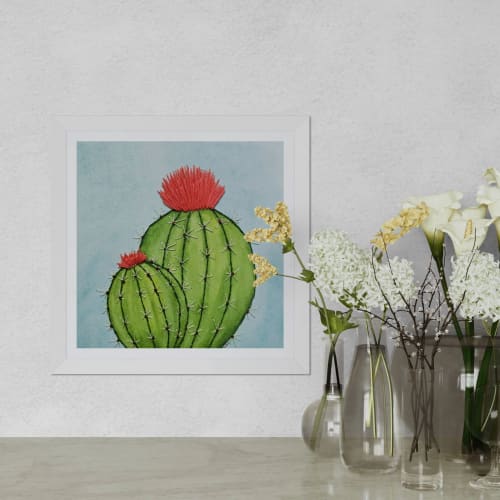 Red Bloom- Hand embroidered Watercolor | Mixed Media by Laila Vazquez