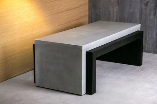Minimalist custom concrete and yakisugi alder entry bench | Benches & Ottomans by Woven 3 Design