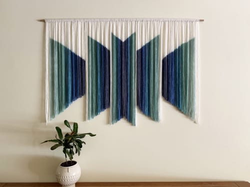 MAZE BLUES 3D Green Blue Hand Dyed Custom Wall Tapestry | Wall Hangings by Wallflowers Hanging Art