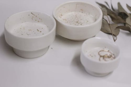 Sparkling White and Gold Pedestal Ring Dish | Dinnerware by Kristina Kotlier