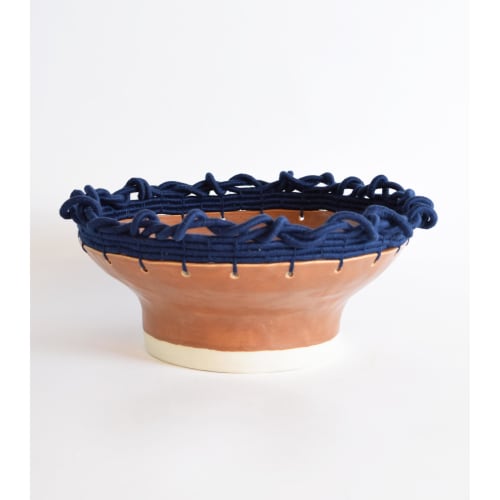 Handmade Ceramic Decorative Bowl #803 in Brown and Navy | Decorative Objects by Karen Gayle Tinney