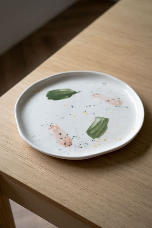 Handmade Porcelain Dinner Plates. Off-white With Strokes | Dinnerware by Creating Comfort Lab