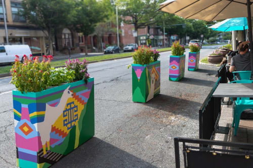 Planter-Box Art for Outdoor Dining Area | Street Murals by Toni Miraldi / Mural Envy, LLC | Empire of the Incas in Danbury
