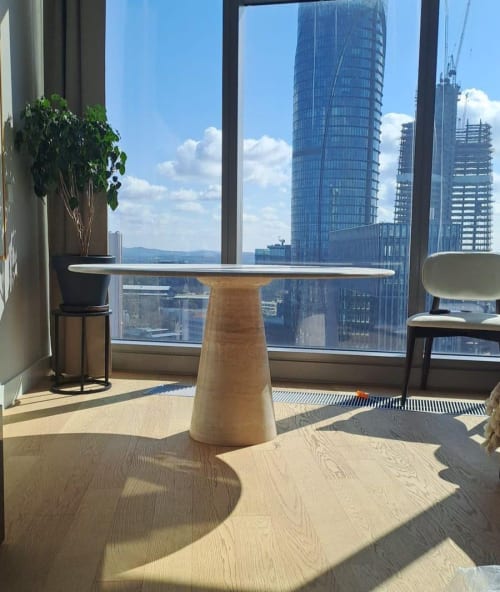 Round Travertine Dining Room Table - Marble Dining Table | Tables by Tinella Collection