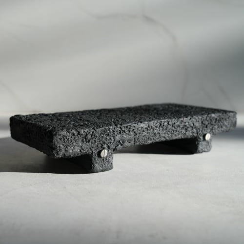 Large Shelf Riser in Carbon Black Concrete with Gunmetal Riv | Decorative Objects by Carolyn Powers Designs