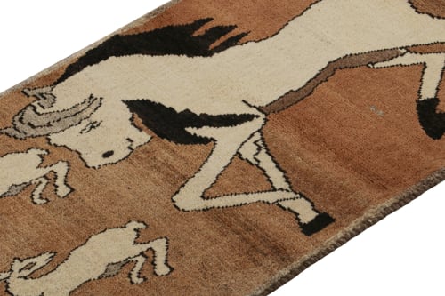 1950s Vintage Persian Tribal Rug in Brown with Horse | Area Rug in Rugs by Rug and Kilim
