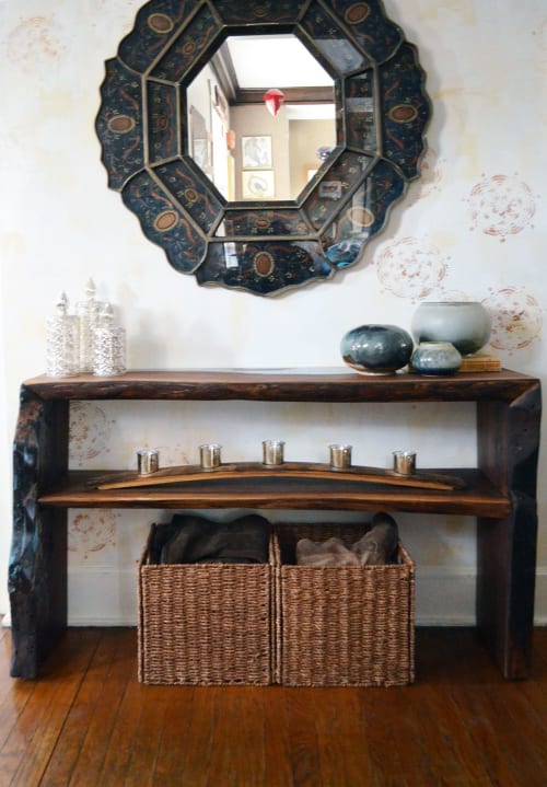 Walnut with epoxy inlay dining console. | Tables by Abodeacious