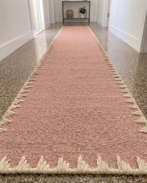 Handwoven Woolen Pink Runner Rug | Rugs by Evergreen Carpets