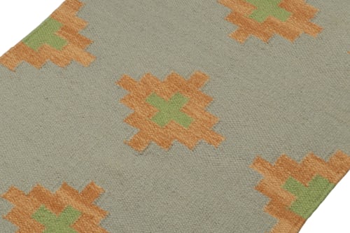 Rug & Kilim’s Tribal style Kilim in Grey with Gold & Green | Rugs by Rug and Kilim