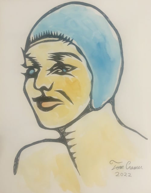 lady in bathing cap" | Watercolor Painting in Paintings by Tom Cramer